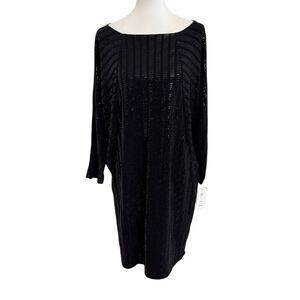 NEW Clara Sun Woo Soft Stretch Knit Black Shimmer Dolman Tunic Dress Size Large